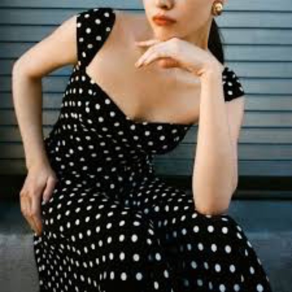 Reformation Black and White Polka Dot Midi  Bryson Dress - Picture 3 of 9